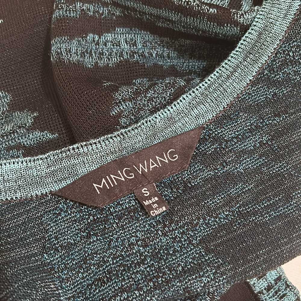 MING WANG OPEN CARDIGAN SWEATER WOMEN Sz SMALL BLACK AQUA FLORAL LONG SLEEVES - Picture 8 of 11